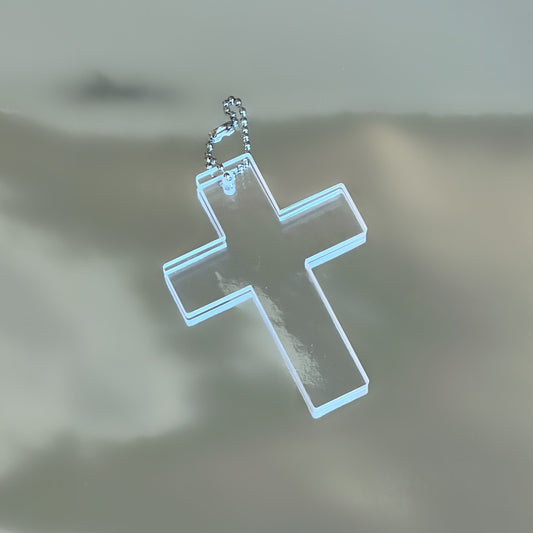 LARGE CLEAR CROSS KEYCHAIN