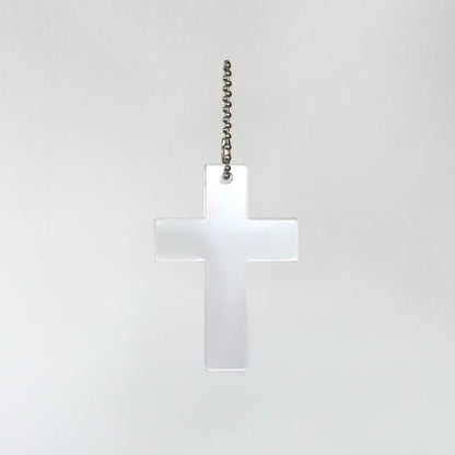 LARGE CLEAR CROSS KEYCHAIN